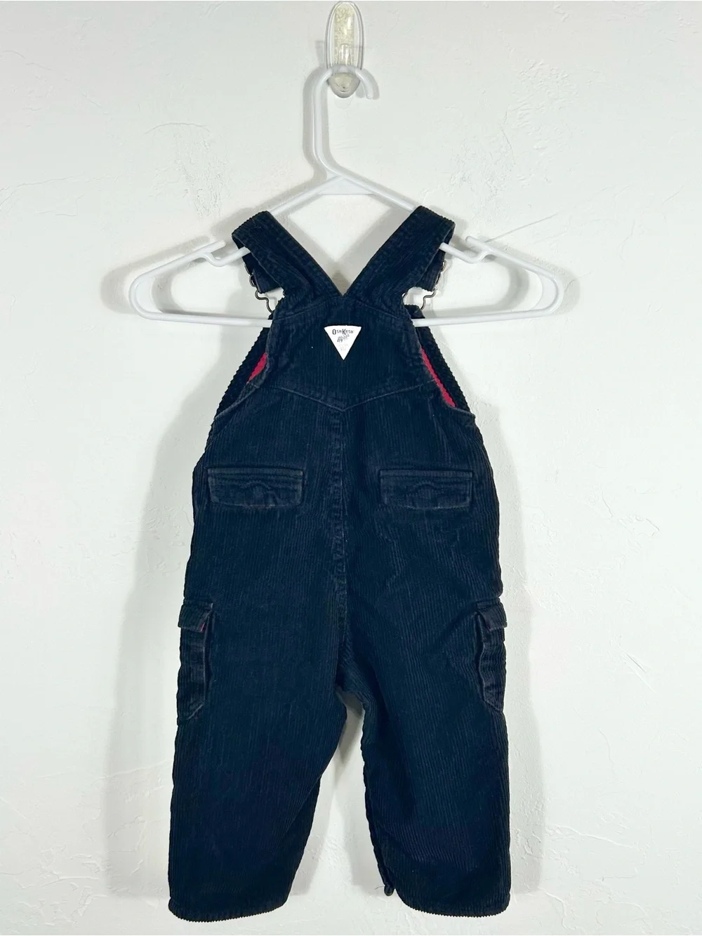VTG OshKosh B'gosh Black Corduroy Overalls Red Lined Cargo Pockets 24M
